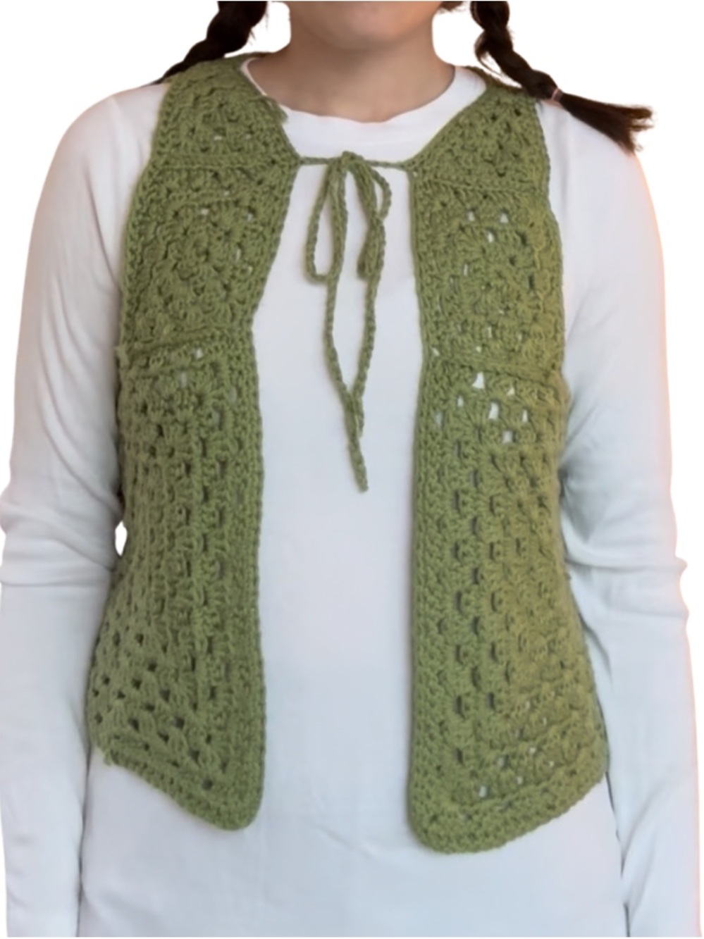 Olive Green Crochet Tie-Front Sweater Vest